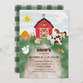 水彩ファーム動物の誕生日 招待状 (正面/裏面)