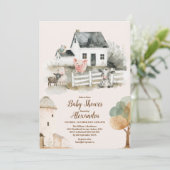 水彩ファーム動物の赤ちゃんシャワー 招待状 (スタンド正面)