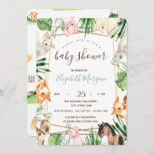 水彩ファーム動物の赤ちゃんシャワー 招待状 (正面/裏面)