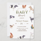 水彩ファーム動物の赤ちゃんシャワー 招待状 (正面)