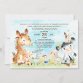 水彩ファーム動物の赤ちゃんシャワー 招待状 (正面)