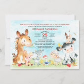 水彩ファーム動物の赤ちゃんシャワー 招待状 (正面)