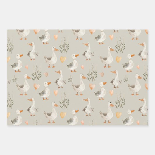 水彩ファーム動物ガチョウ包装紙シート ラッピングペーパーシート (正面)