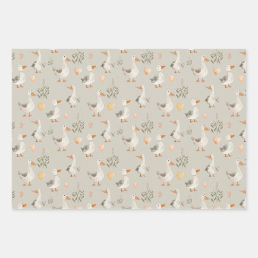 水彩ファーム動物ガチョウ包装紙シート ラッピングペーパーシート (正面)
