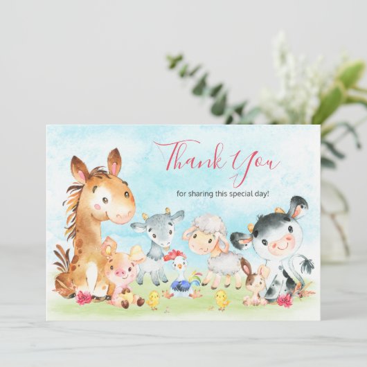 水彩ファーム動物ガール サンキューカード (スタンド正面)