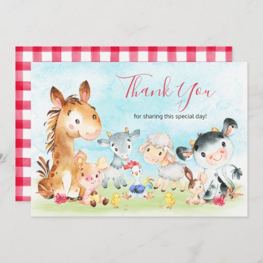 水彩ファーム動物ガール サンキューカード (正面/裏面)