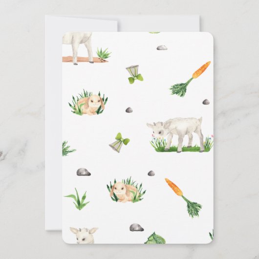 水彩ファーム動物ヒツジ猫ベビーシャワー 招待状 (裏面)