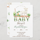 水彩ファーム動物ヒツジ赤ちゃんシャワー 招待状 (正面/裏面)