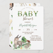 水彩ファーム動物ロバ赤ちゃんシャワー 招待状 (正面/裏面)