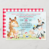 水彩ファーム動物女の子ベビーシャワー 招待状 (正面/裏面)