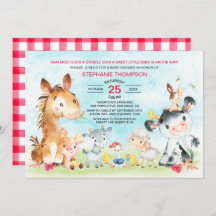 水彩ファーム動物女の子ベビーシャワー