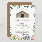 水彩ファーム動物安定ベビーシャワー 招待状 (正面/裏面)
