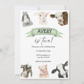 水彩ファーム動物誕生日2年 招待状 (正面)