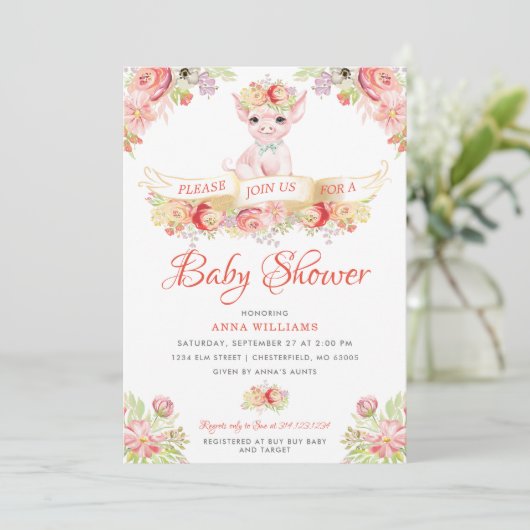 水彩ファーム豚の赤ちゃんシャワー 招待状 (スタンド正面)