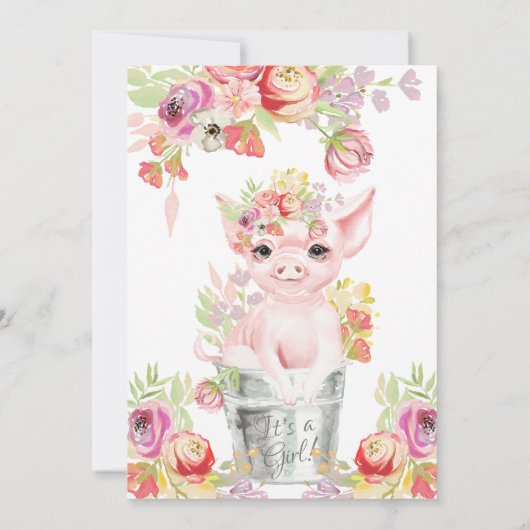 水彩ファーム豚の赤ちゃんシャワー 招待状 (裏面)