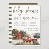 水彩ファーム、トラック、風景 ベビーシャワー 招待状 (正面/裏面)
