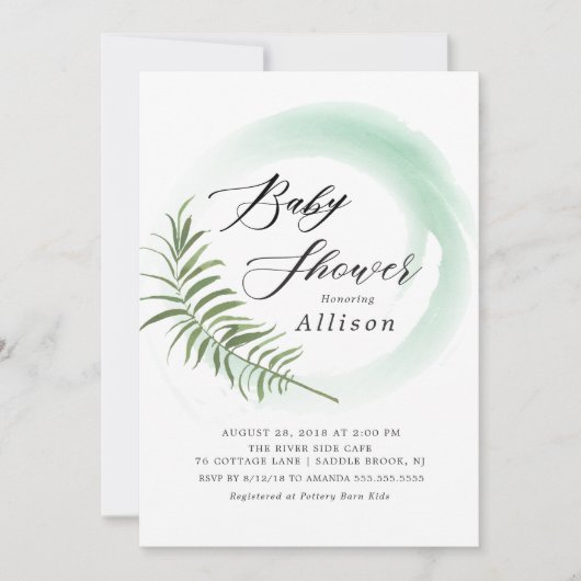 水彩ファーンリーフベビーシャワー招待状 招待状 (正面)