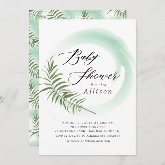 水彩ファーンリーフベビーシャワー招待状 招待状 (正面/裏面)