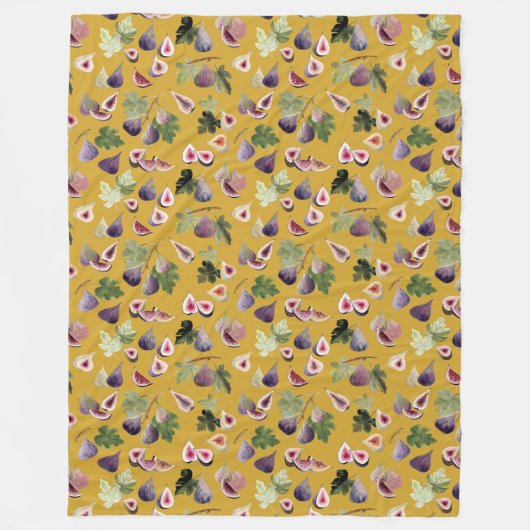 水彩フィギュスオンマスタードイエローブランケット フリースブランケット (正面)
