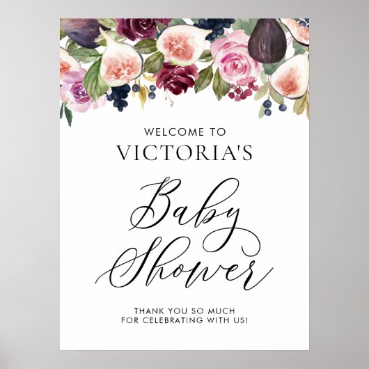 水彩フィギュスフローラ秋ベビーシャワーウェルカム ポスター (正面)