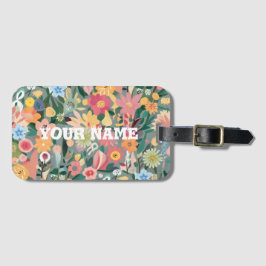 水彩フィブラントフラワーガーデングリーンと桃 ラゲッジタグ