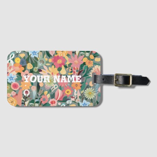 水彩フィブラントフラワーガーデングリーンと桃 ラゲッジタグ (正面横)
