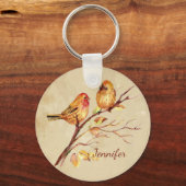 水彩フィンチバードワイルドライフ自然アート キーホルダー (正面)