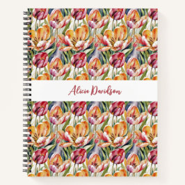 水彩フィールド赤い黄色のチューリップ | お名前 ノートブック