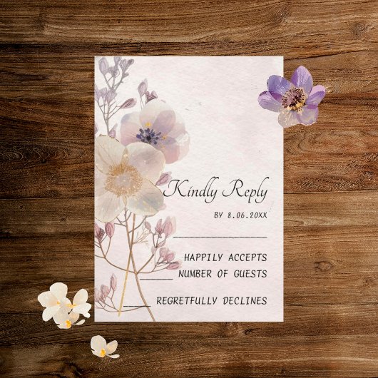 水彩フェイイフローラウェディングRSVPカード 招待状