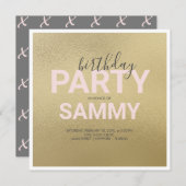 水彩フェイク金ゴールドとピンクの誕生日パーティー (正面/裏面)