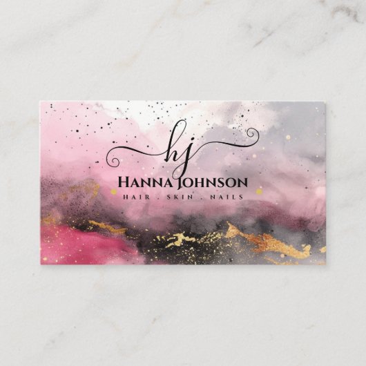 水彩フェイク金ゴールドグリッターモノグラム初期 名刺 (正面)