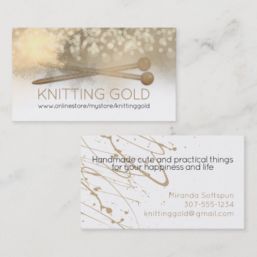 水彩フェイク金ゴールドグリッター編み物針 名刺 (正面/裏面)
