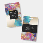 水彩フェイク金ゴールド箔サロンモノグラム名 バッジ (正面＆裏面)