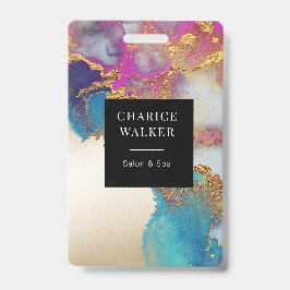 水彩フェイク金ゴールド箔サロンモノグラム名 バッジ