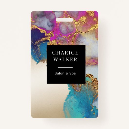 水彩フェイク金ゴールド箔サロンモノグラム名 バッジ (正面)