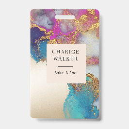 水彩フェイク金ゴールド箔サロンモノグラム名 バッジ