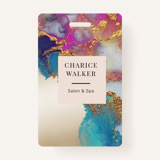 水彩フェイク金ゴールド箔サロンモノグラム名 バッジ (正面)