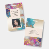 水彩フェイク金ゴールド箔サロン写真名 バッジ (正面&裏面)