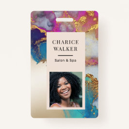 水彩フェイク金ゴールド箔サロン写真名 バッジ