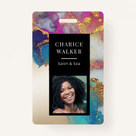 水彩フェイク金ゴールド箔サロン写真名 バッジ