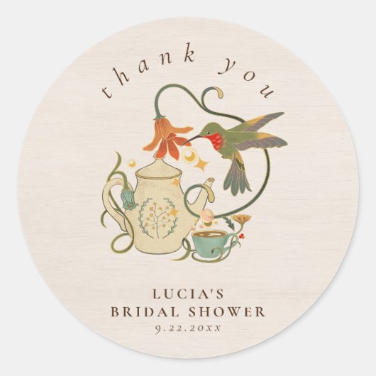 水彩フェコアフローラ茶パーティーありがとう ラウンドシール (正面)