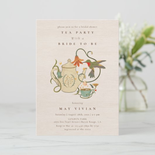 水彩フェコアフローラ茶パーティーブライダルシャワー 招待状 (スタンド正面)