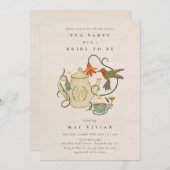 水彩フェコアフローラ茶パーティーブライダルシャワー 招待状 (正面/裏面)