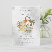 水彩フェコアフローラ茶パーティーブライダルシャワー 招待状 (スタンド正面)