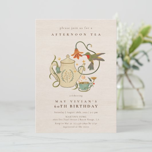 水彩フェコアフローラ茶パーティー誕生日 招待状 (スタンド正面)