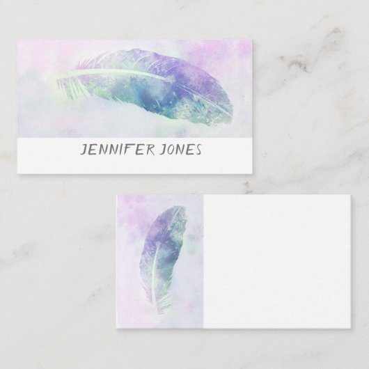 水彩フェザーアートブルーカスタムデザイン 名刺 (正面/裏面)