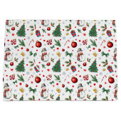 水彩フェスティバルとカラフルクリスマスパターン ラージペーパーバッグ (正面)