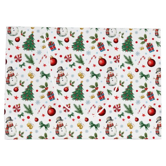 水彩フェスティバルとカラフルクリスマスパターン ラージペーパーバッグ (裏面)