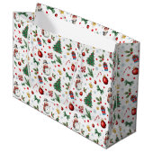 水彩フェスティバルとカラフルクリスマスパターン ラージペーパーバッグ (正面アングル)