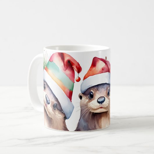 水彩フェスティバルオッターズクリスマスマグ コーヒーマグカップ (正面左)